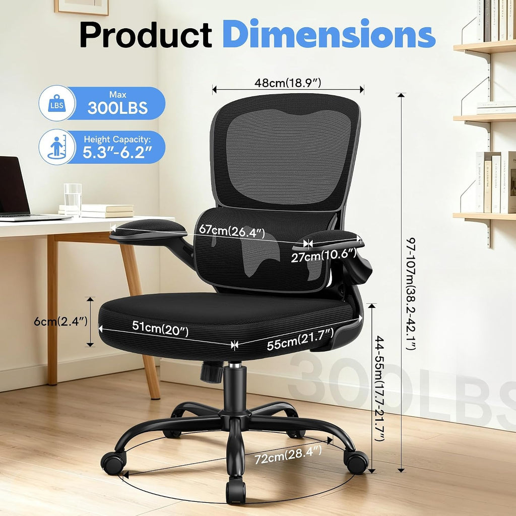 Mesh Office Chair Flip-up Armrest 300lbs Black Upgrade