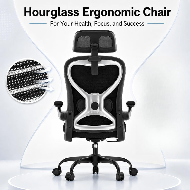 Office Chair 3D Headrest Flip-up Armrest Black Silver