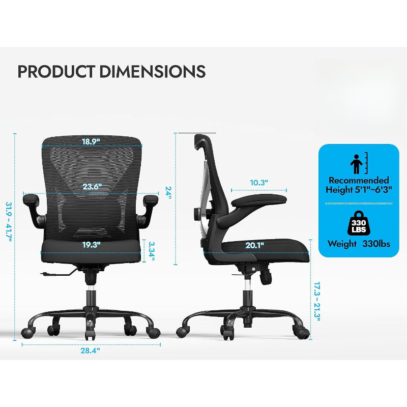 330LBS Mesh Ergonomic Office Chair 3D Lumbar Swivel