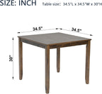 34.5" Square Walnut Dining Table For 4 People