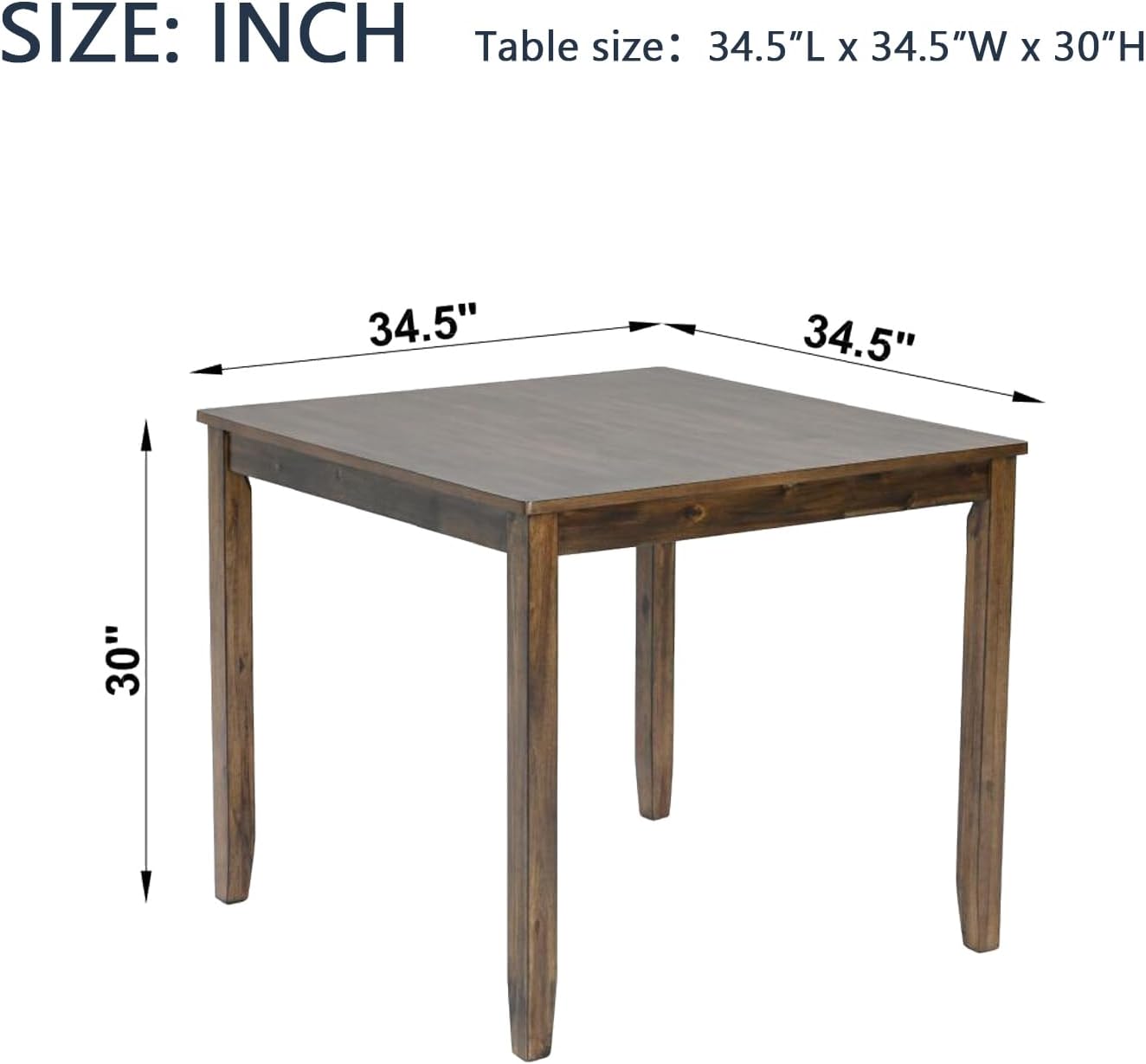 34.5" Square Walnut Dining Table For 4 People