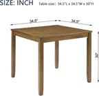 34.5" Square Oak Dining Table For 4 People