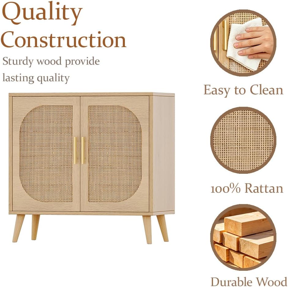 Rattan Sideboard With Doors Storage Natural