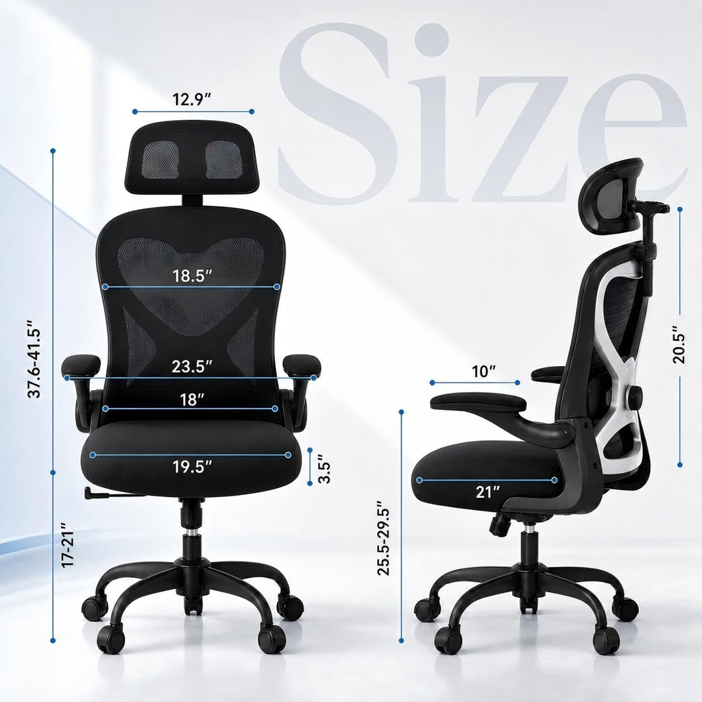 Office Chair 3D Headrest Flip-up Armrest Black Silver