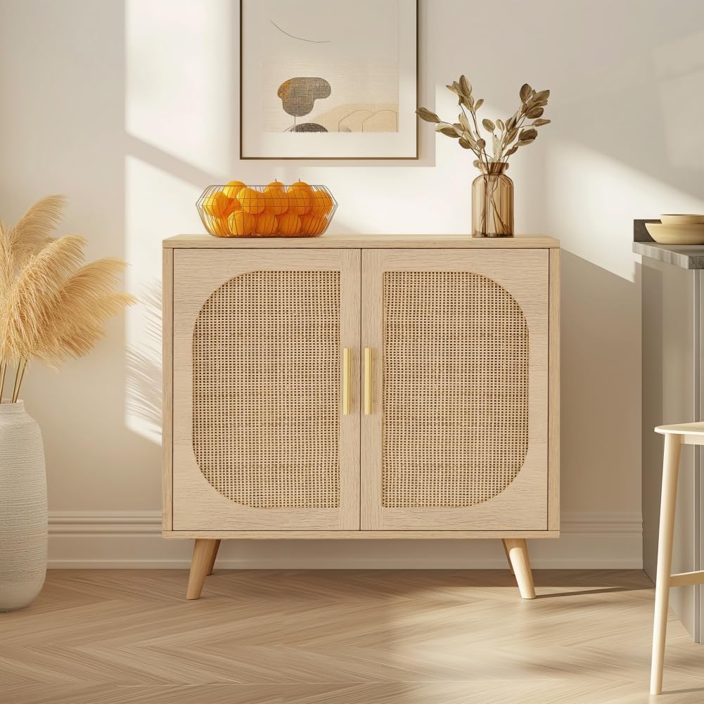 Rattan Sideboard With Doors Storage Natural