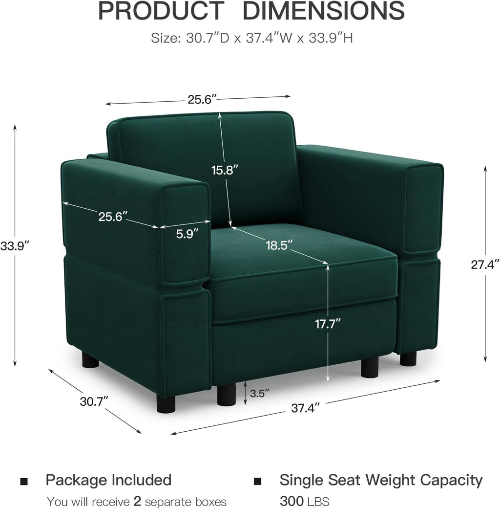 Velvet Modular Armchair Green With Storage