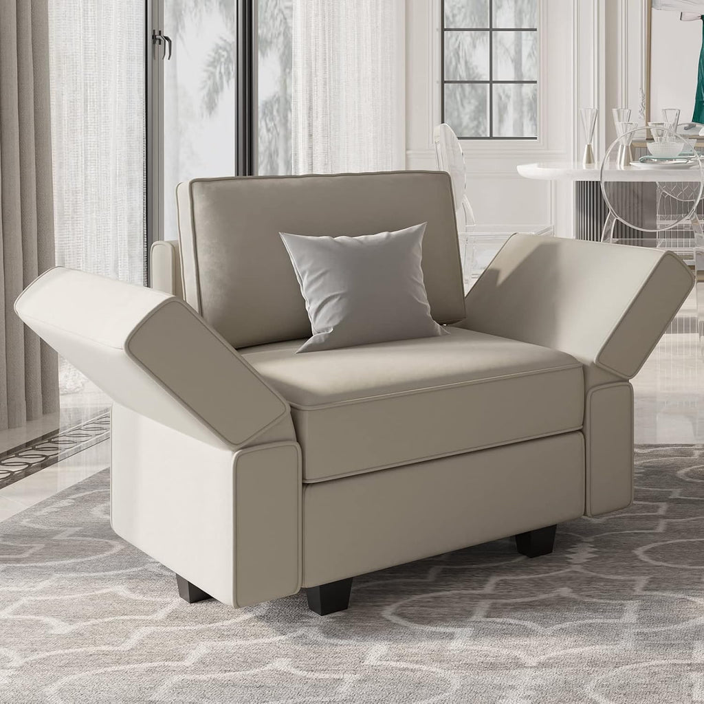 Velvet Modular Armchair Grey With Storage