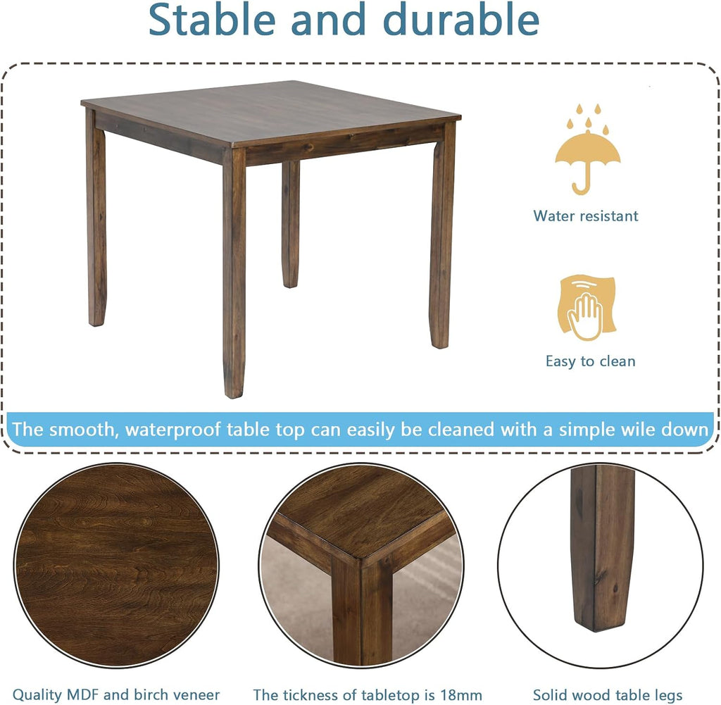 34.5" Square Walnut Dining Table For 4 People
