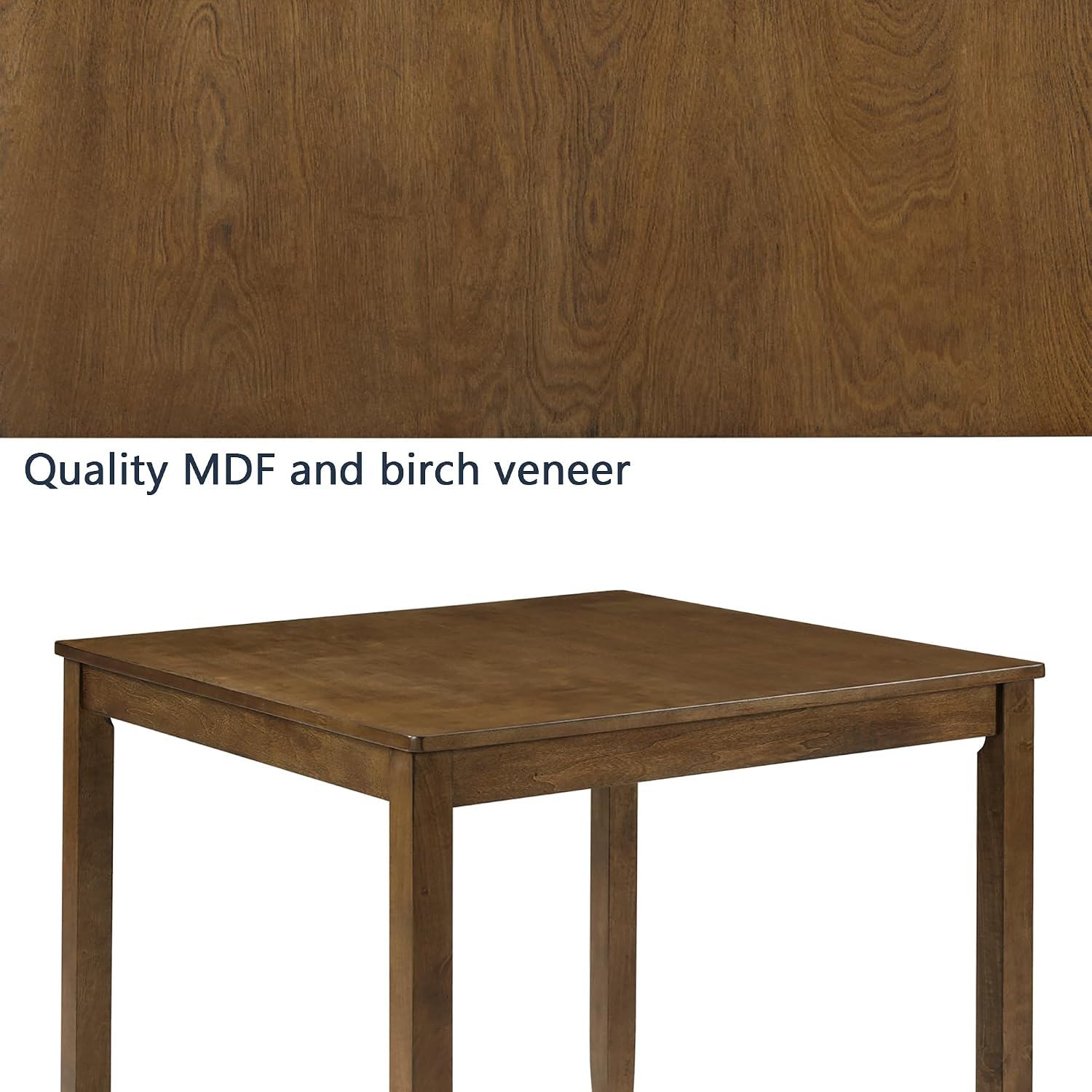 34.5" Square Oak Dining Table For 4 People
