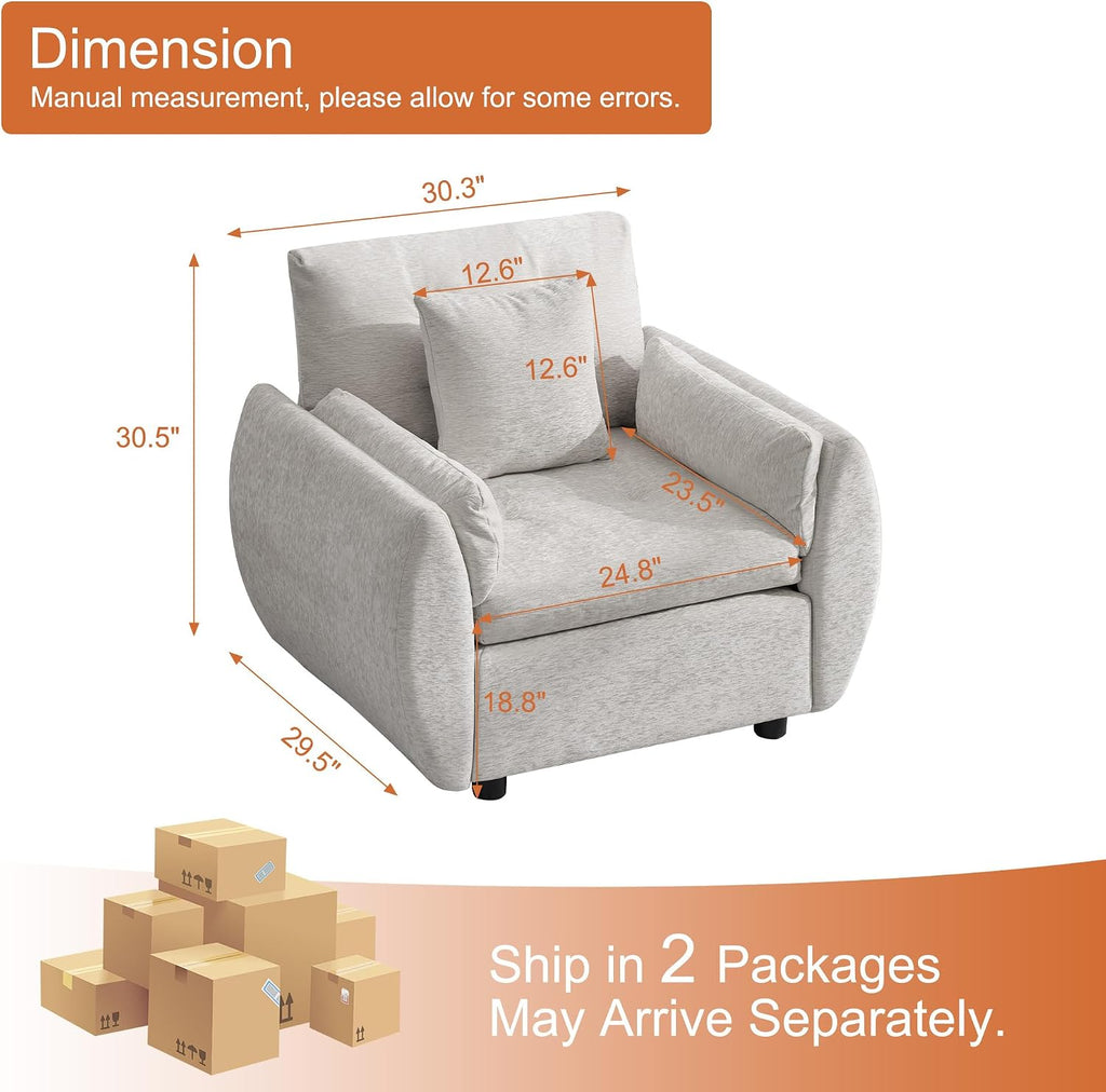 Chenille Cloud Accent Chair Light Grey Tufted Deep Seat