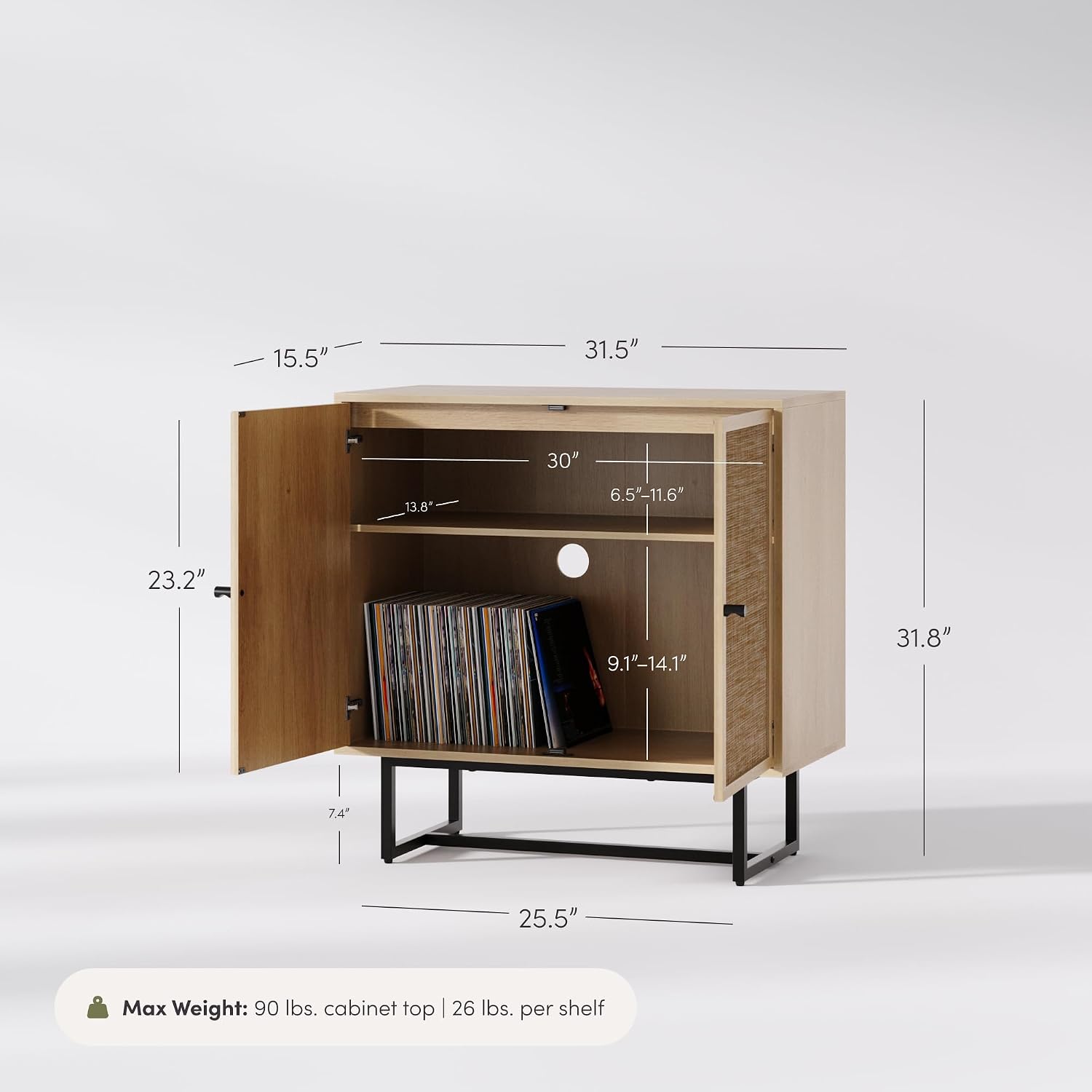 Rattan Sideboard Light Oak Black Frame