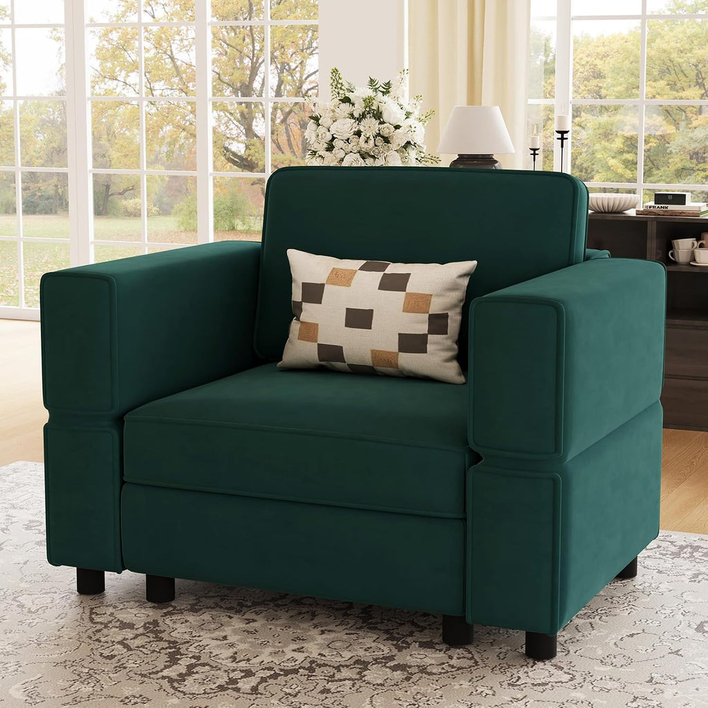 Velvet Modular Armchair Green With Storage
