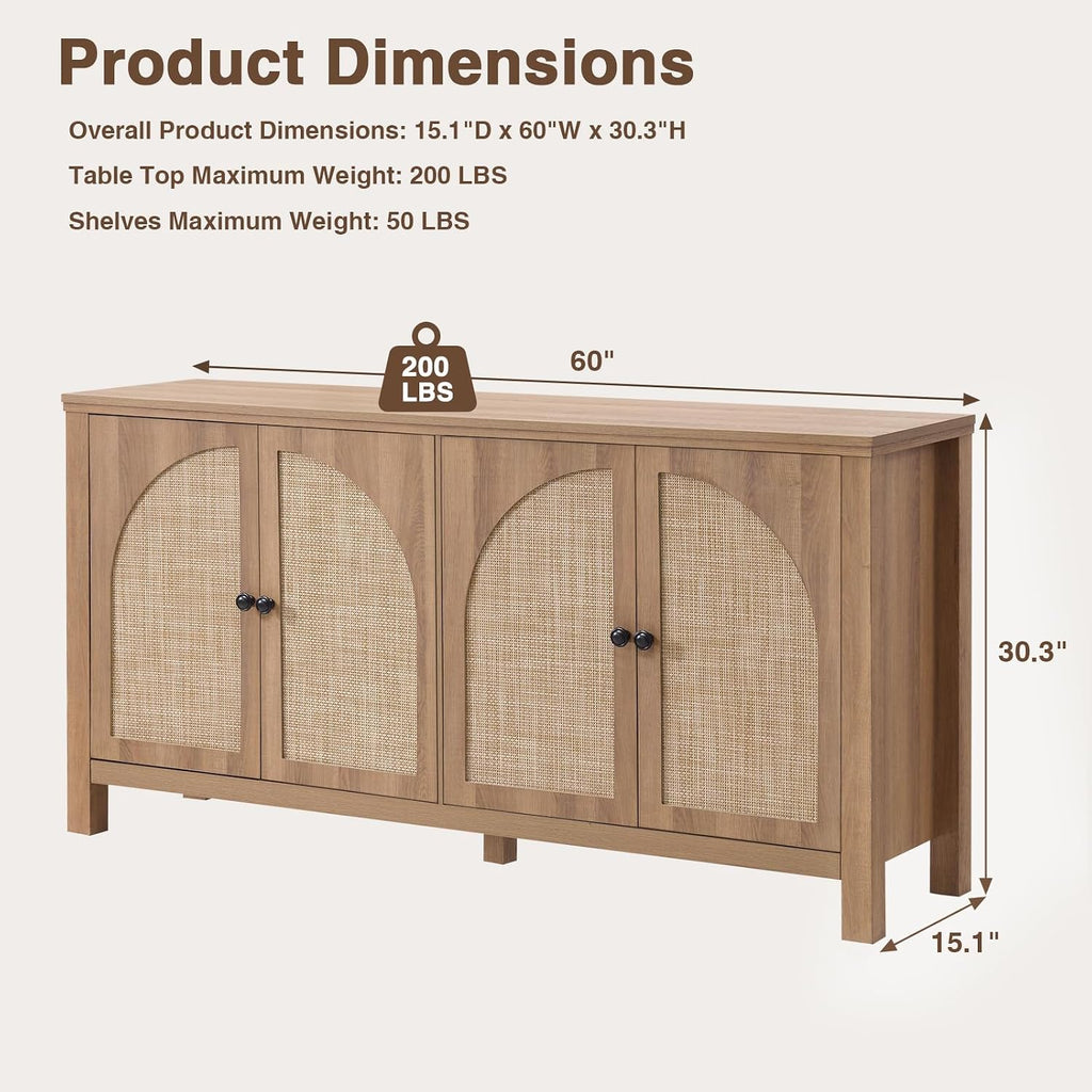 60" Rattan Storage Sideboard