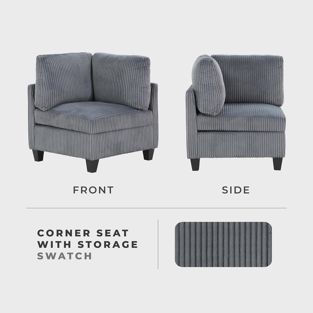 Grey Corduroy Modular Sectional Sofa With Storage