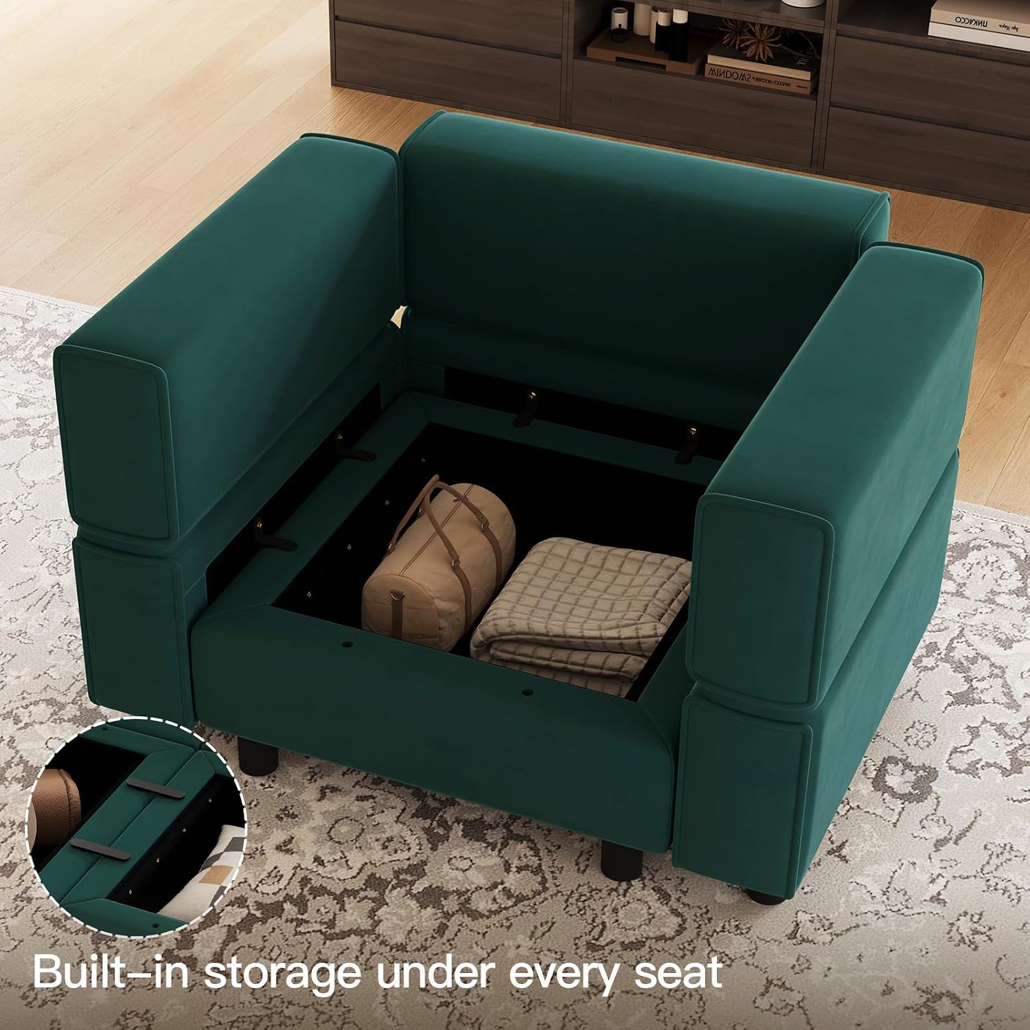 Velvet Modular Armchair Green With Storage