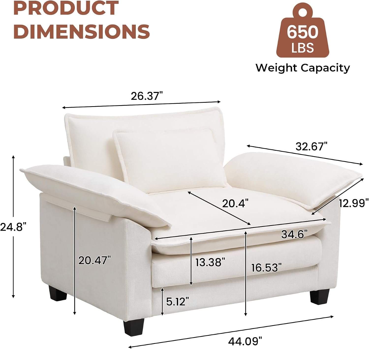 Cloud Accent Chair White Deep Seat