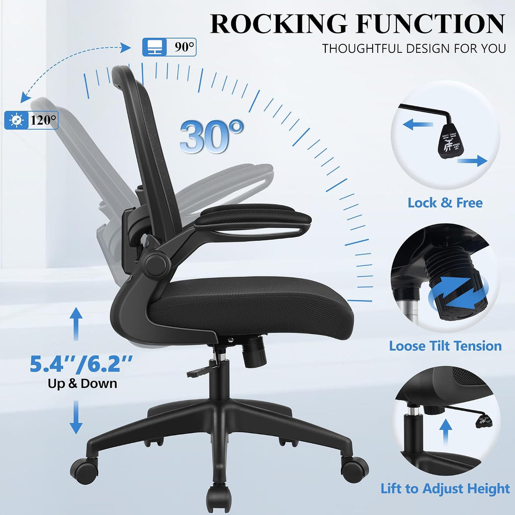 High Back Mesh Office Chair Flip-up Armrest Black