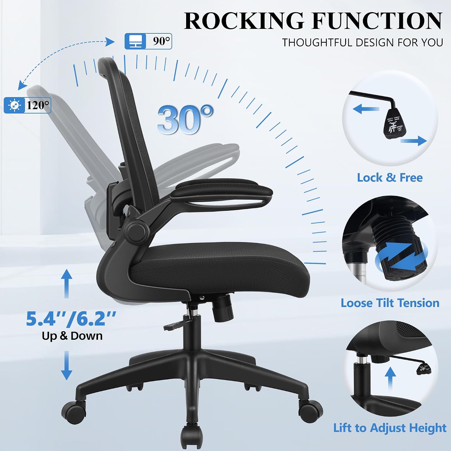 High Back Mesh Office Chair Flip-up Armrest Black