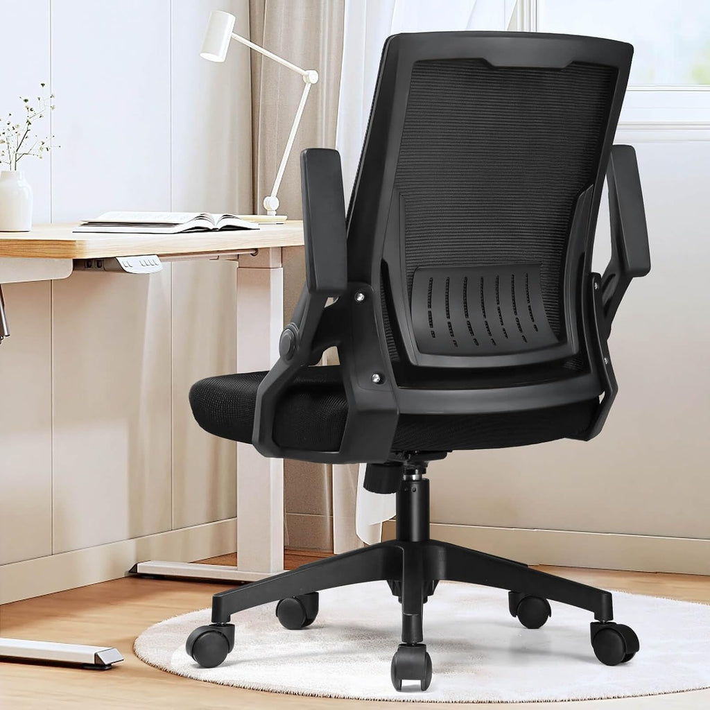 Mesh Office Chair Flip-up Armrest Lumbar Support Black