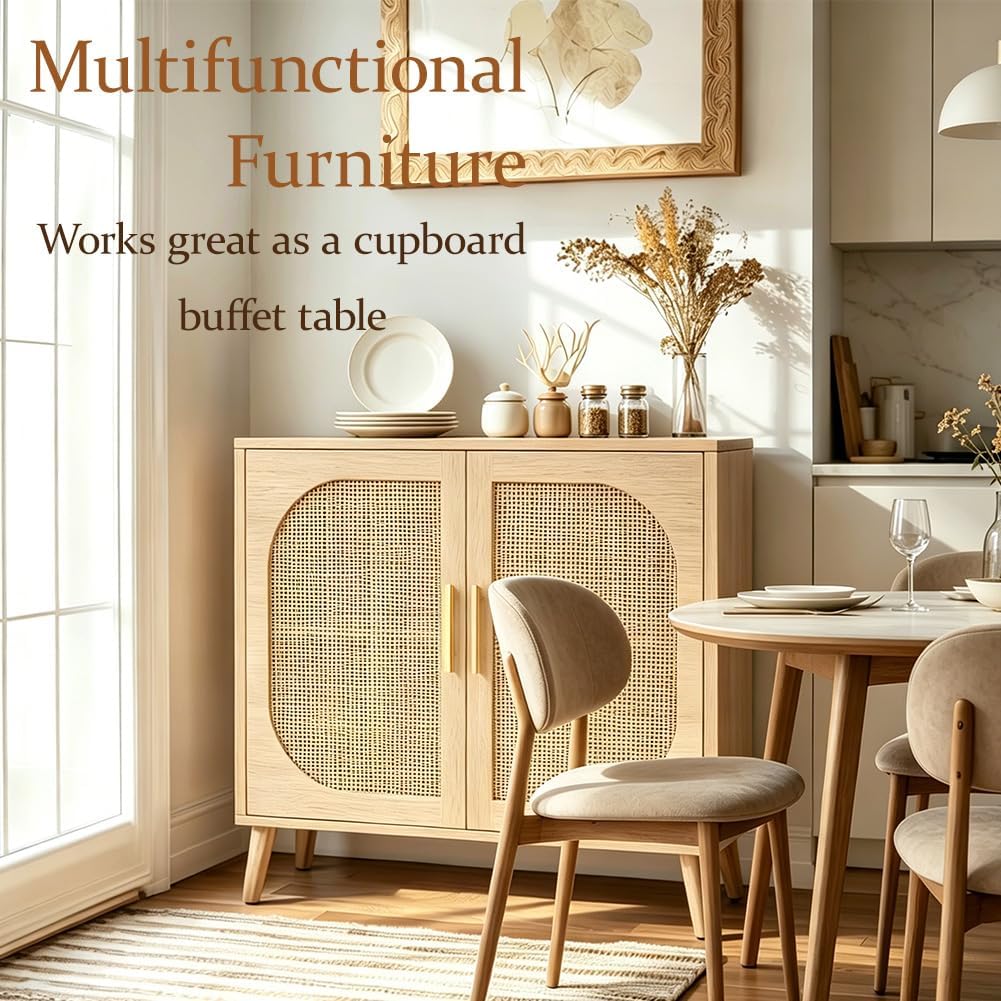 Rattan Sideboard With Doors Storage Natural