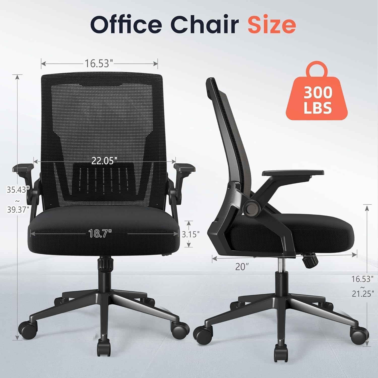 Mesh Office Chair Flip-up Armrest Lumbar Support Black