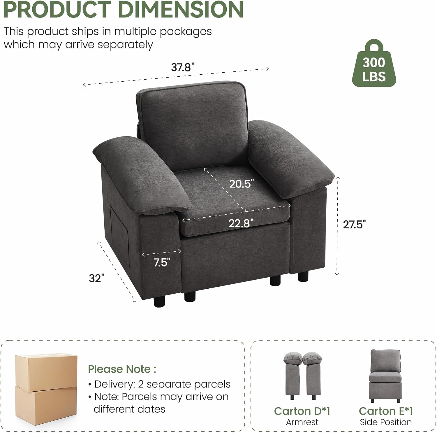 Chenille Modular Armchair Dark Grey