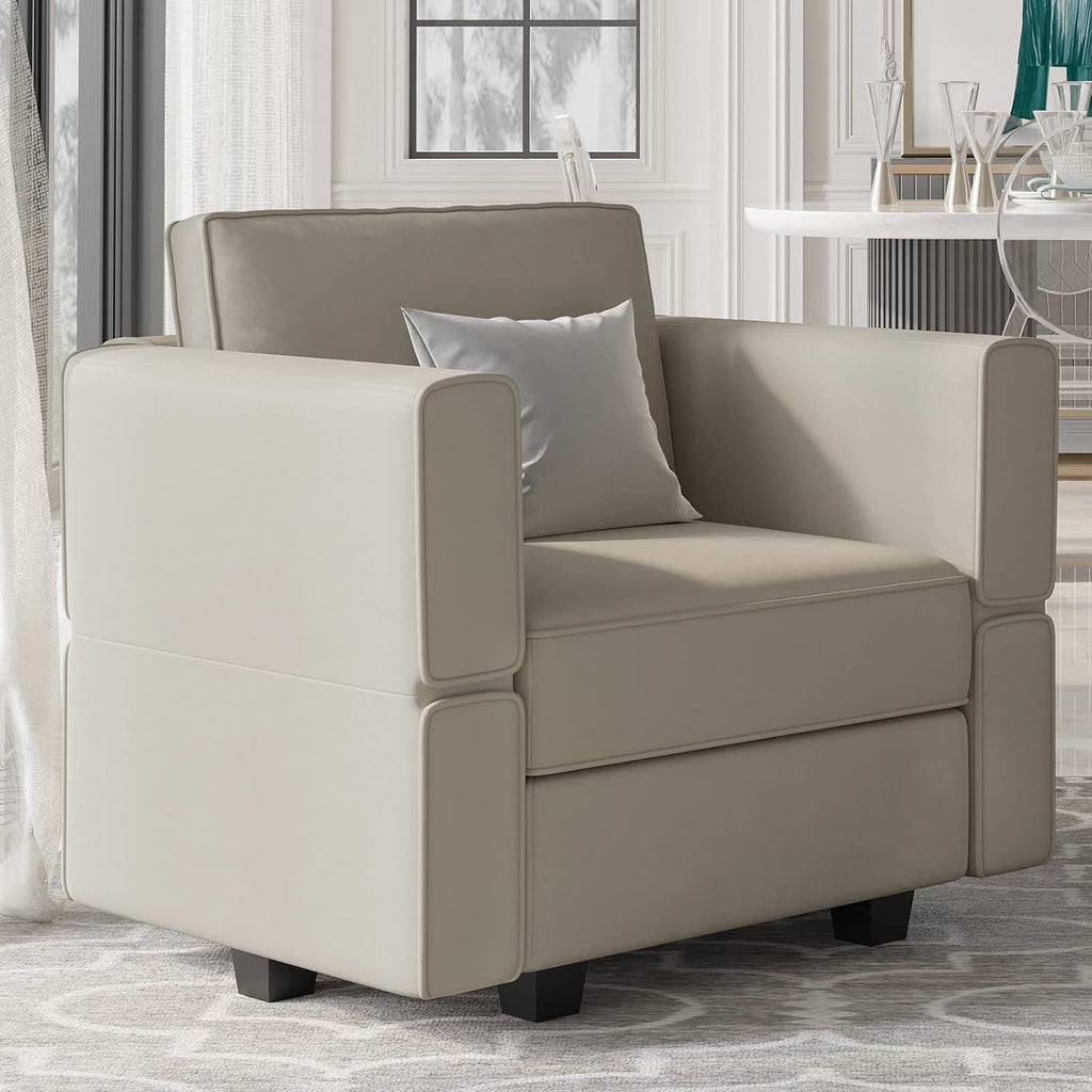Velvet Modular Armchair Grey With Storage