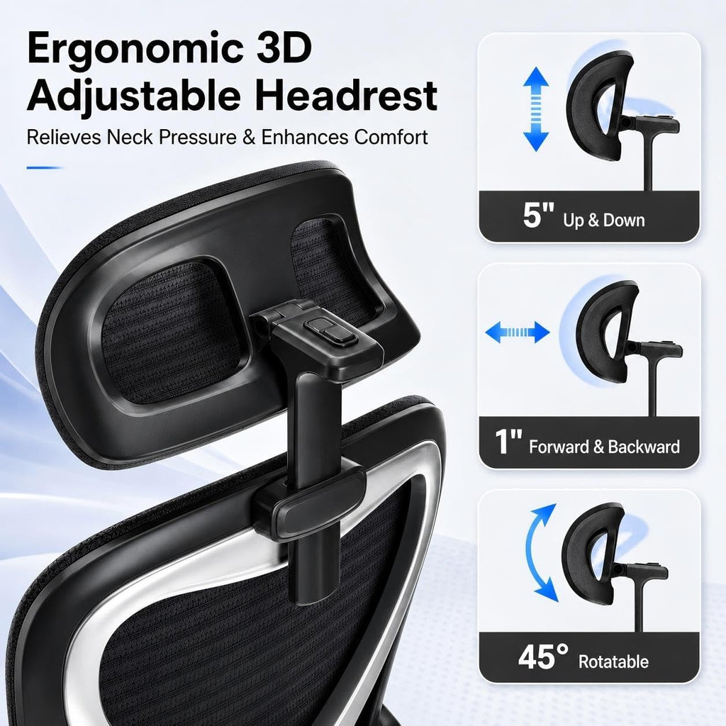Office Chair 3D Headrest Flip-up Armrest Black Silver