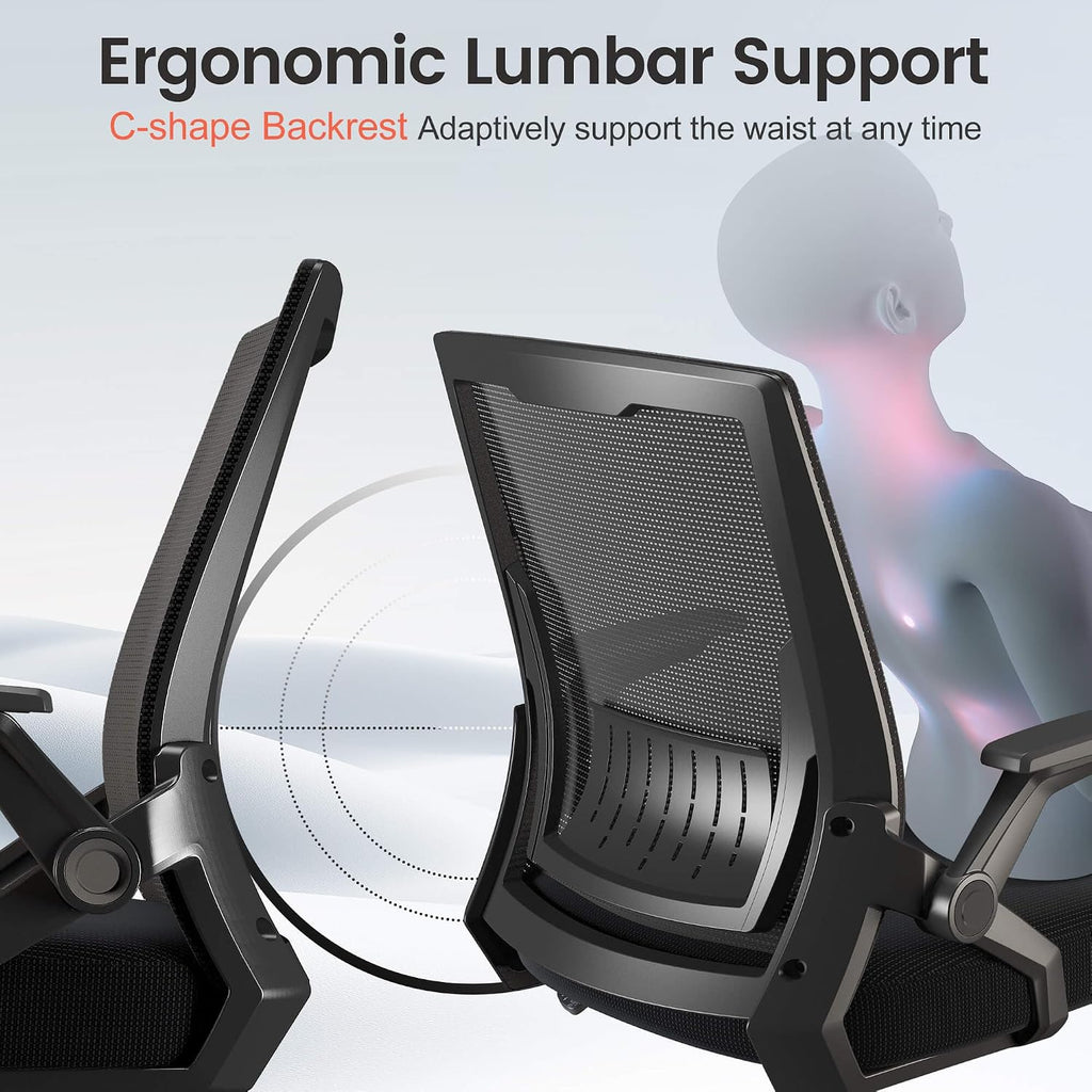 Mesh Office Chair Flip-up Armrest Lumbar Support Black