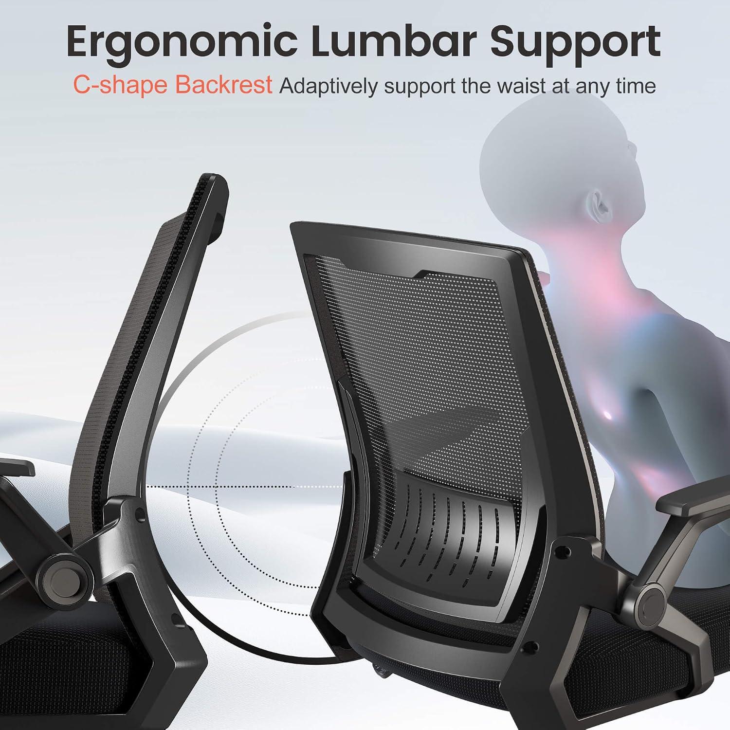 Mesh Office Chair Flip-up Armrest Lumbar Support Black