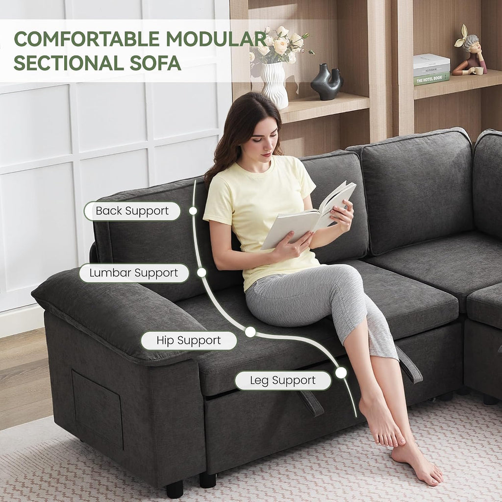 Chenille Modular Armchair Dark Grey