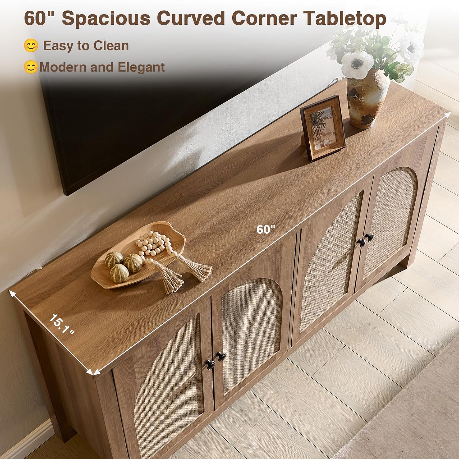60" Rattan Storage Sideboard