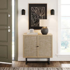 Rattan Sideboard Light Oak Black Frame