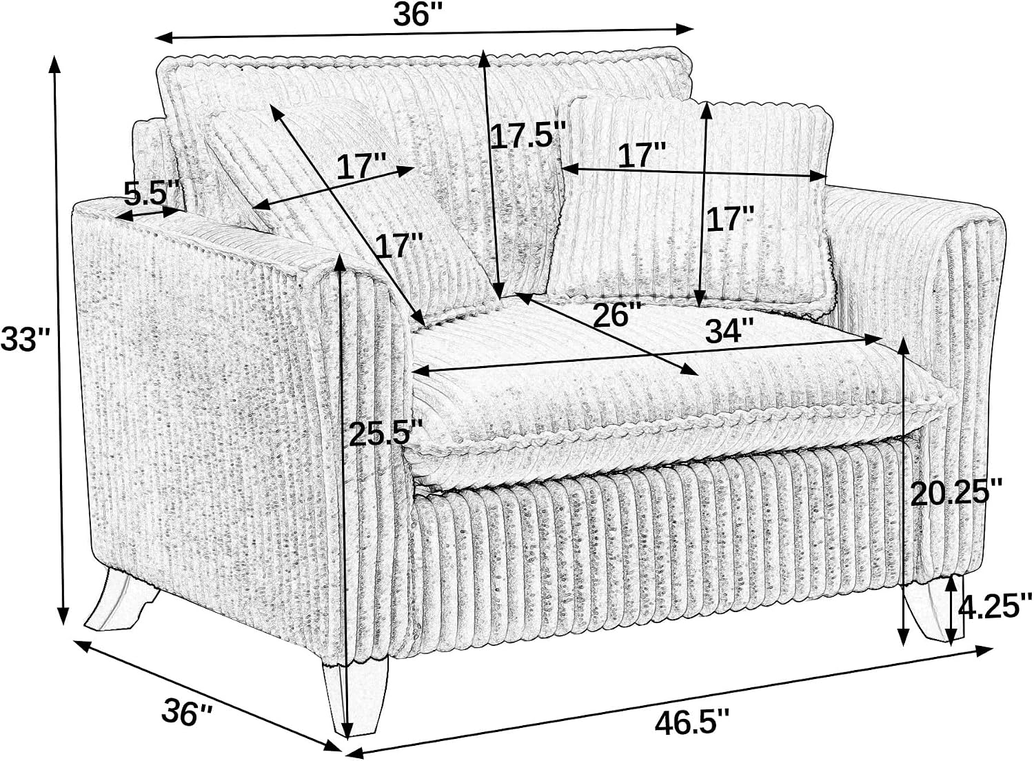 Modular Corduroy Accent Chair Brown Ergonomic Single Sofa