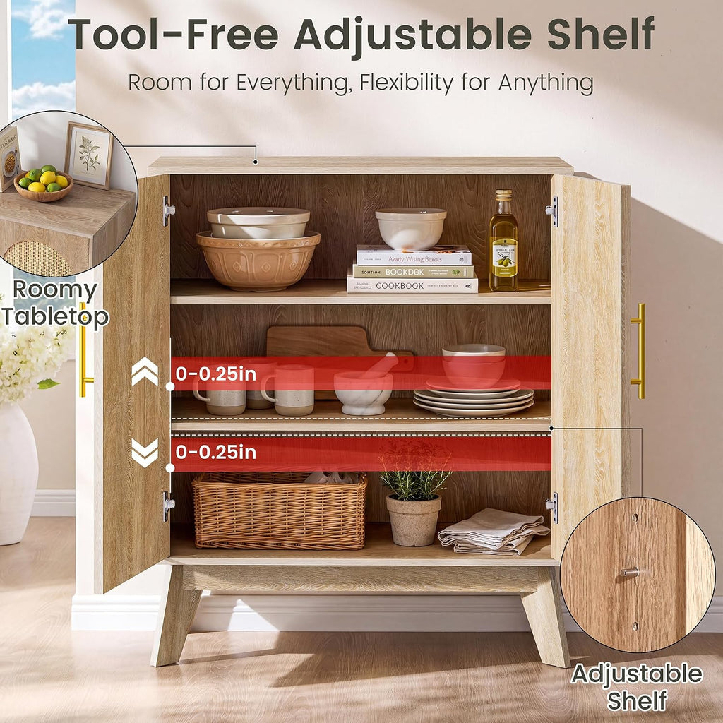 Rattan Sideboard Arched Doors Storage Cabinet Natural