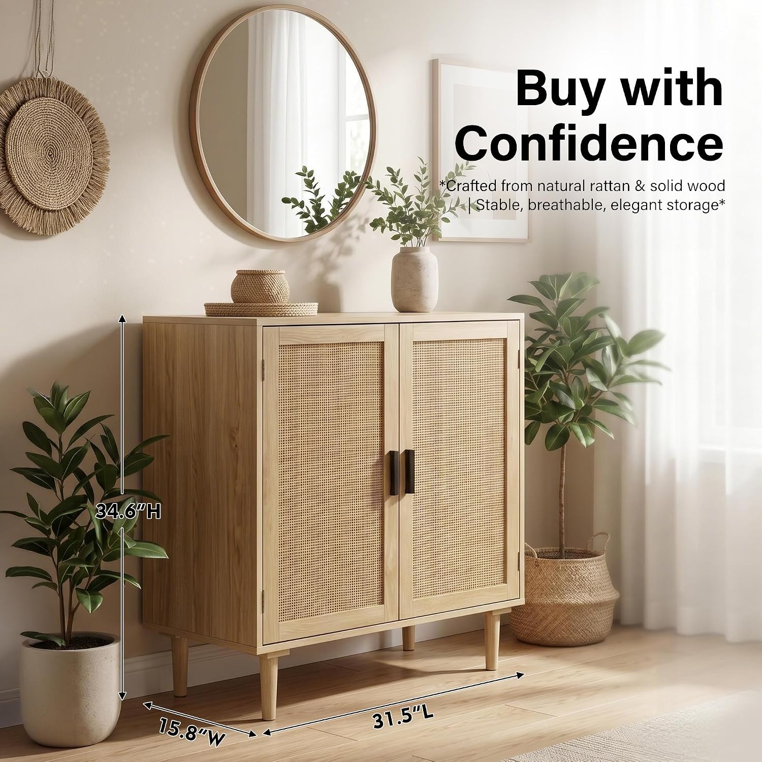 Natural Rattan Sideboard Storage Cabinet