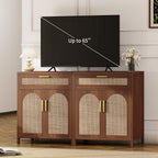 Farmhouse Rattan Sideboard Walnut With Drawers