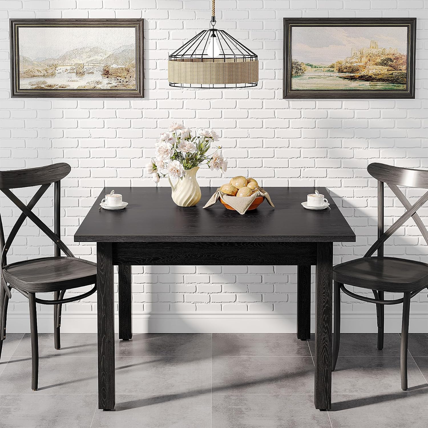 Square Dining Table Pure Black For 2-4 People