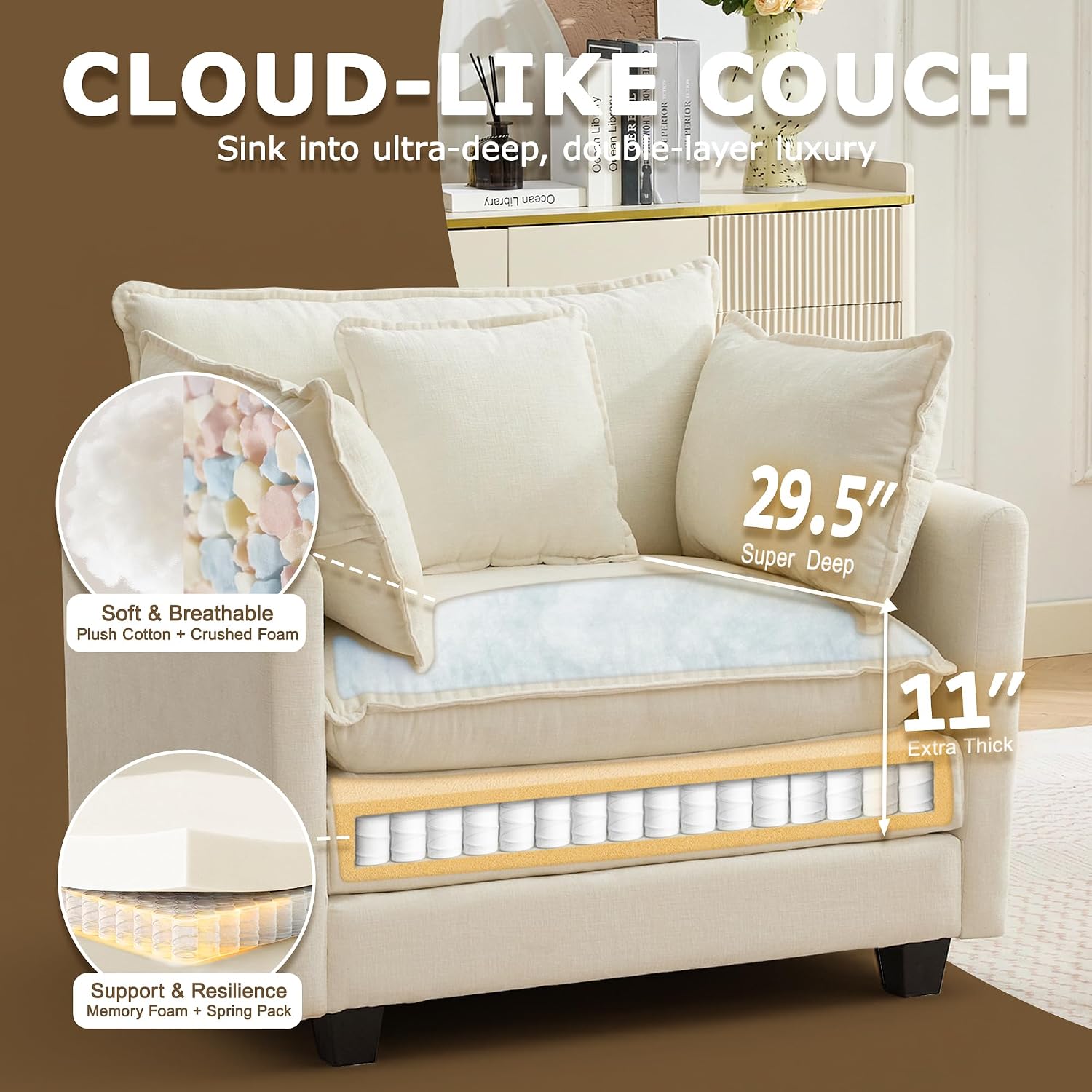 42" Cloud Modular Single Accent Chair