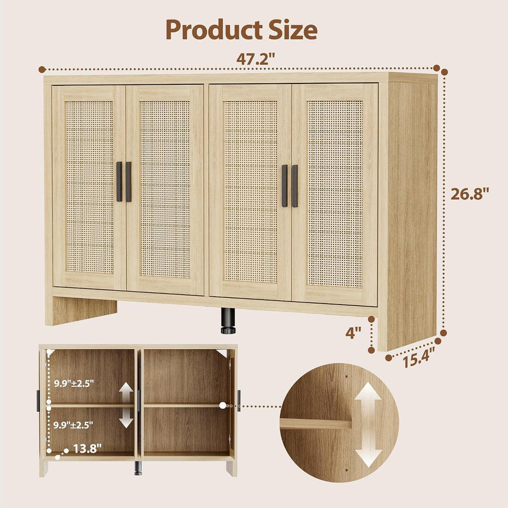 Oak Rattan Sideboard Storage Cabinet