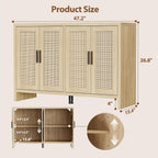 Oak Rattan Sideboard Storage Cabinet