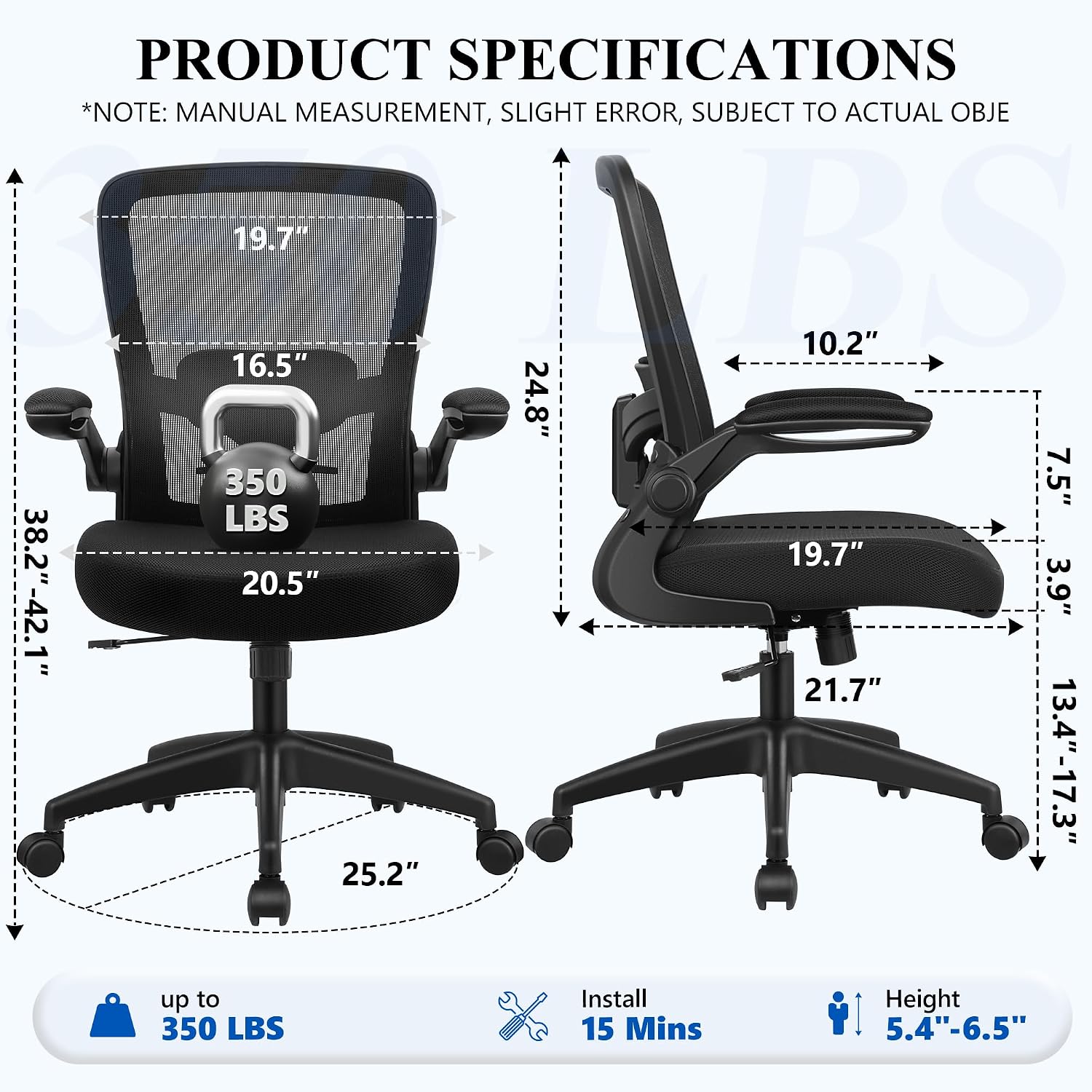 High Back Mesh Office Chair Flip-up Armrest Black