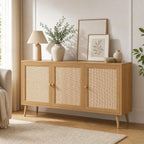 Boho Rattan Sideboard 3 Doors Storage Cabinet