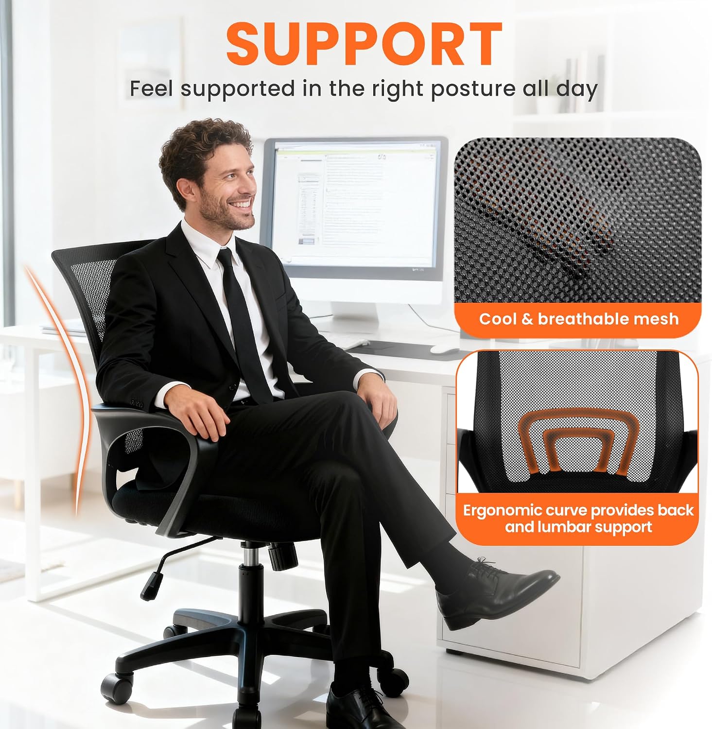Mid-Back Mesh Office Chair Black