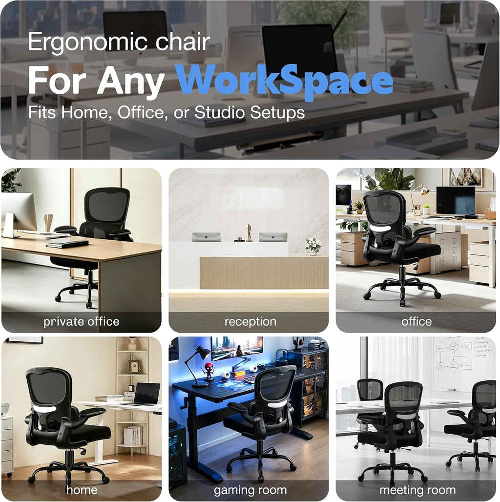 Mesh Office Chair Flip-up Armrest 300lbs Black Upgrade