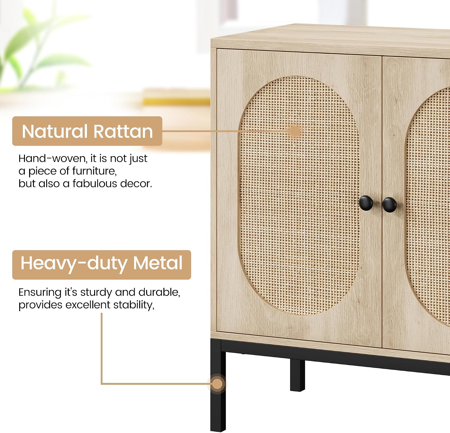 Natural Rattan Sideboard Cabinet