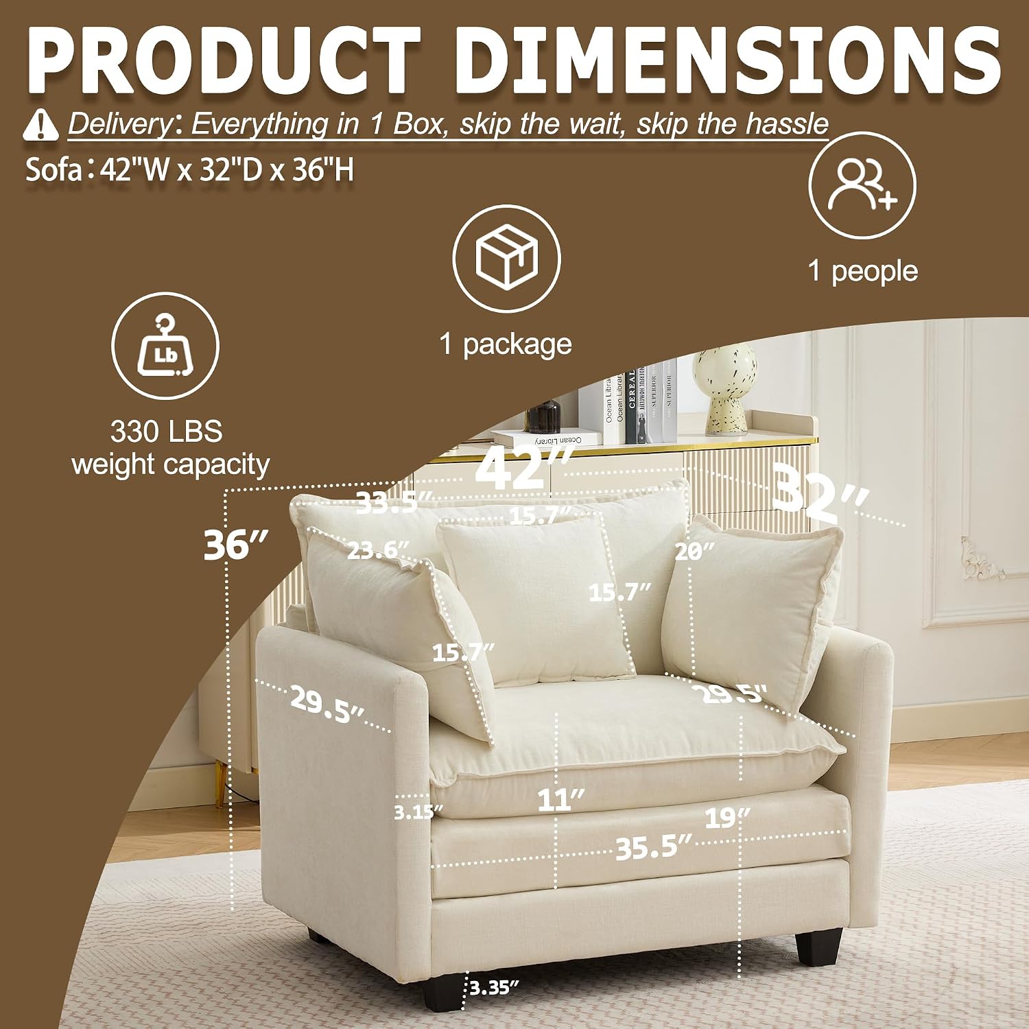 42" Cloud Modular Single Accent Chair
