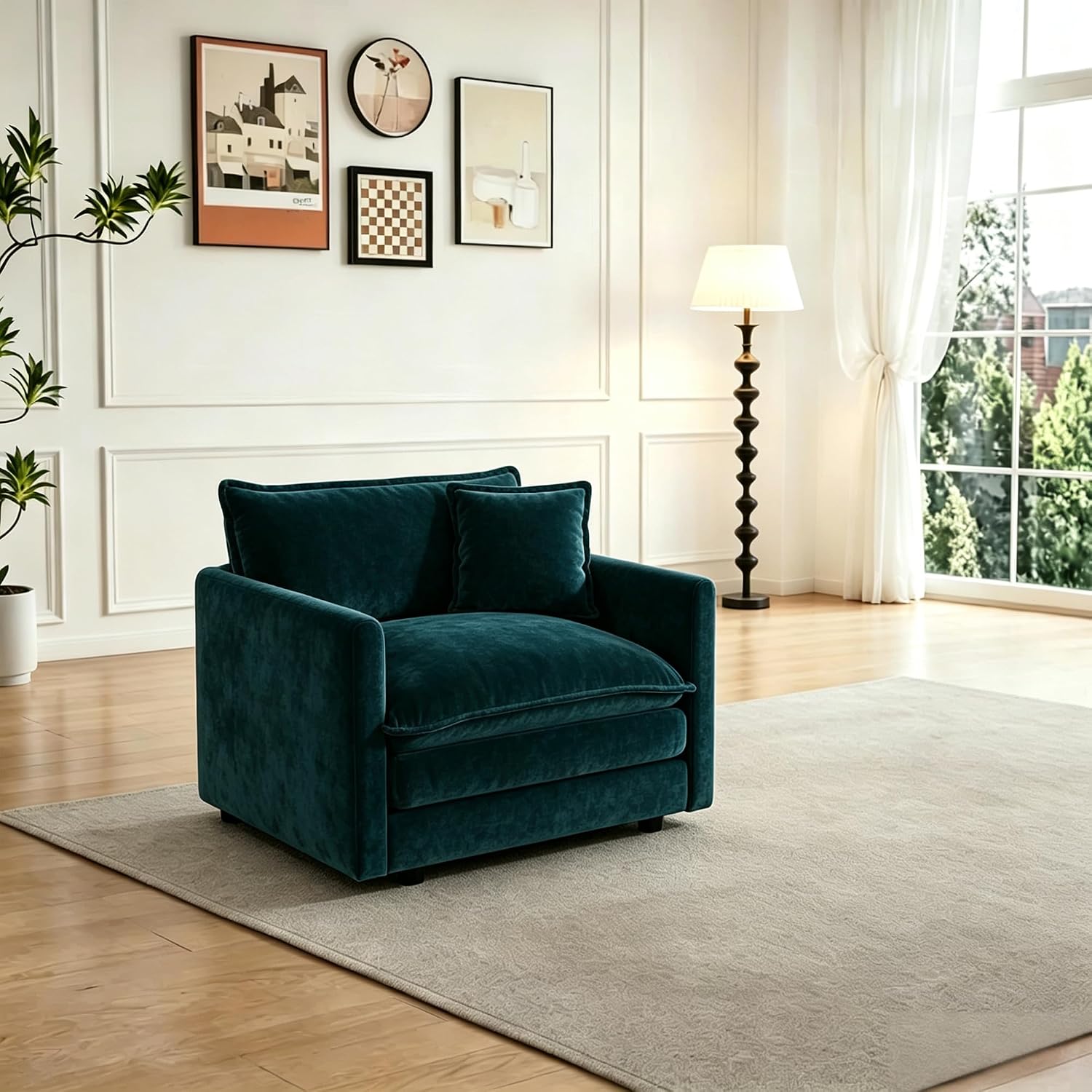 Chenille Cloud Accent Chair Blue With Pillow