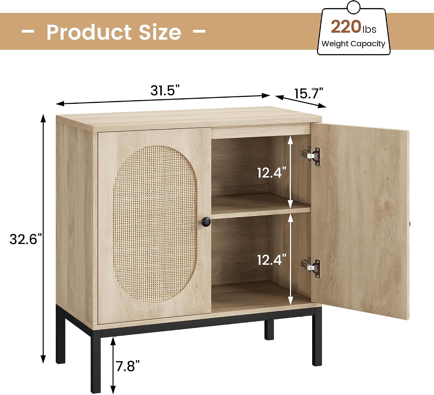 Natural Rattan Sideboard Cabinet