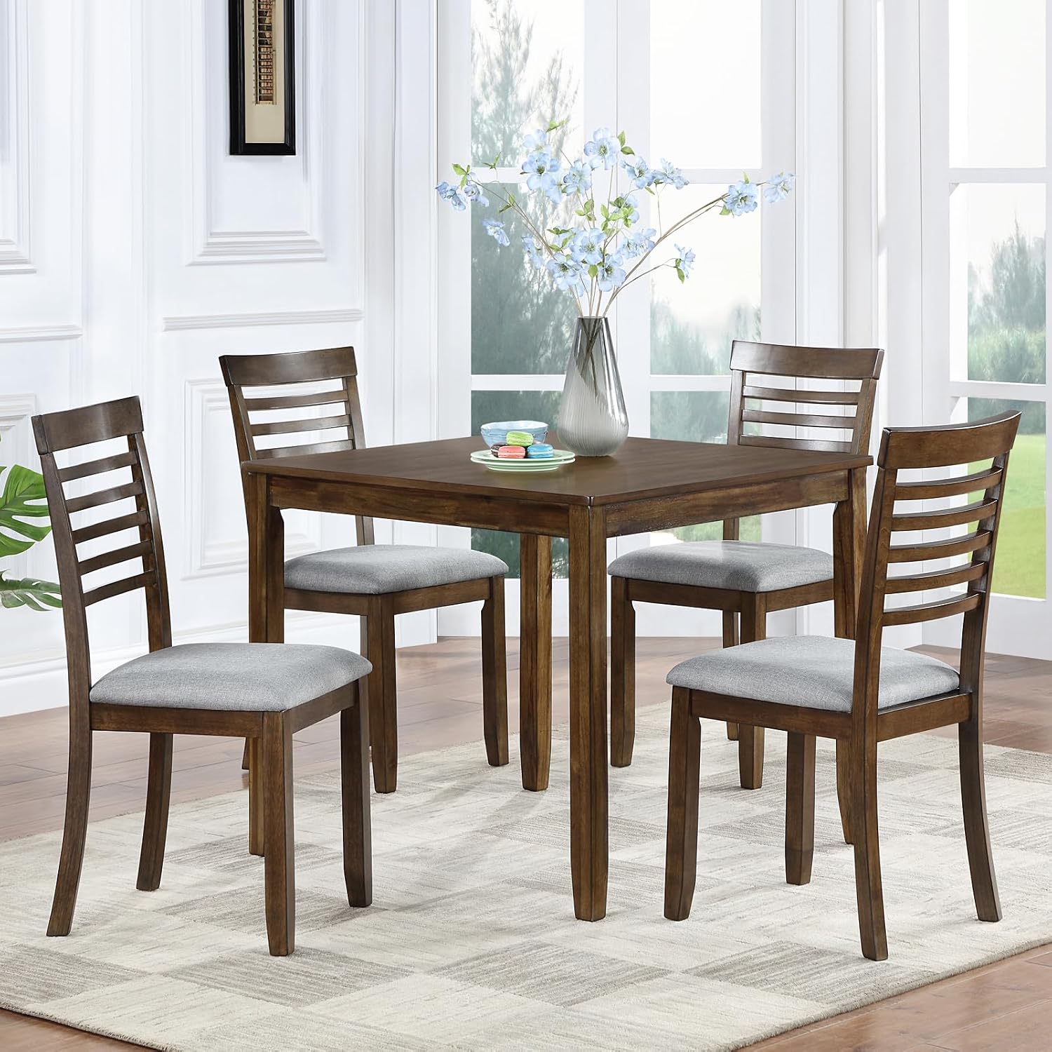 34.5" Square Walnut Dining Table For 4 People